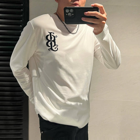 Herr LÄngÀrmad T-shirt med Tryck i Kvalitets Bomull för TrÀning och Vardagsbruk-1