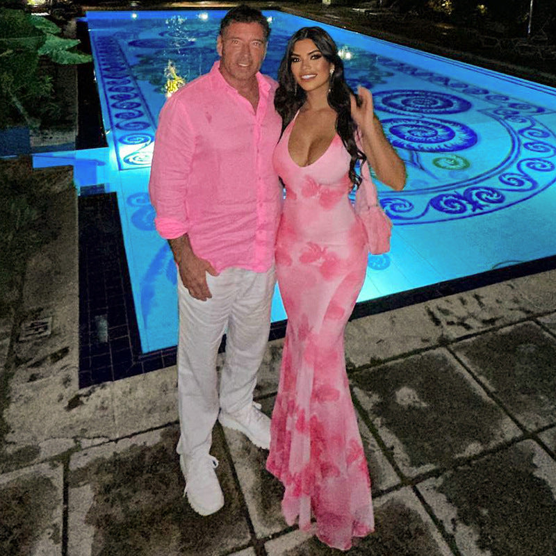 Kvinnors Midi Klänning Sjöjungfru Stil Halterneck Polyester-4