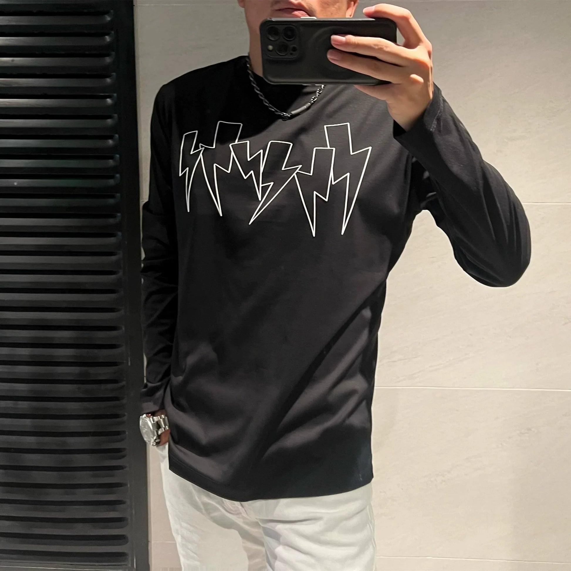 Herr Långärmad T-shirt Rundhalsad i Kvalitetsbomull-1