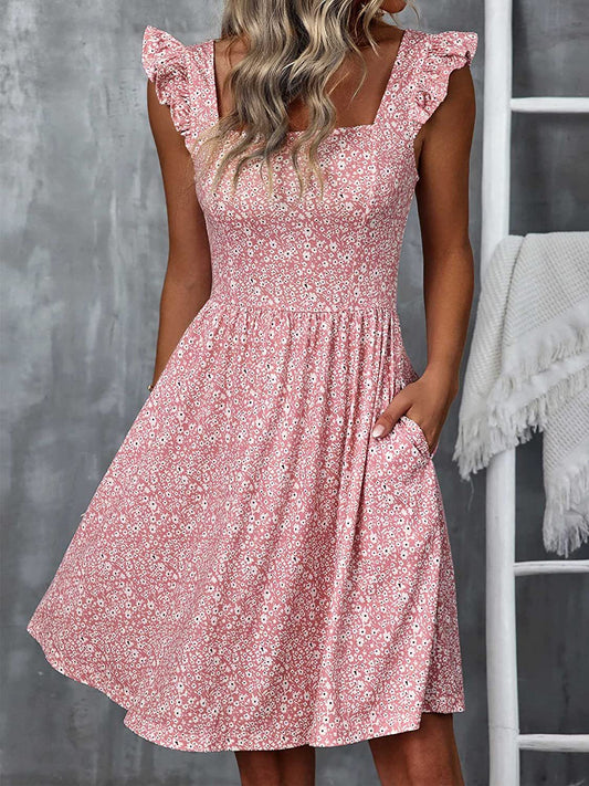 Dam A-linje KlÀnning Blommig LÀtt Tyg-1