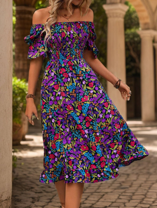 Kort Klänning Dam Off-Shoulder A-Line Polyester för Sommarens Fester-1
