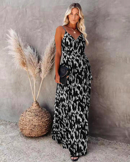 Kvinnors Midi Klänning Blommönster Polyester Dolda Remmar-1