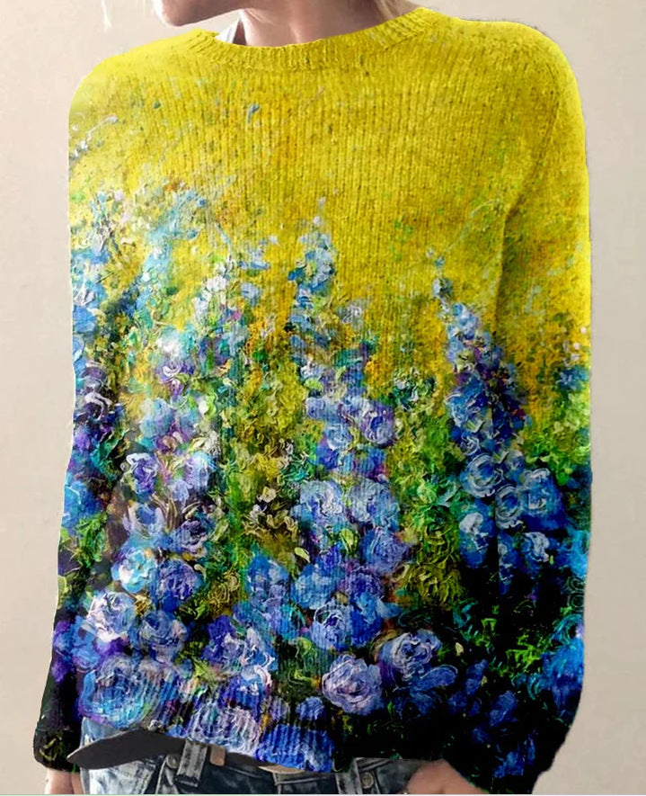 Stickad Dam Tröja med 3D-Blommor Mjuk Material 2
