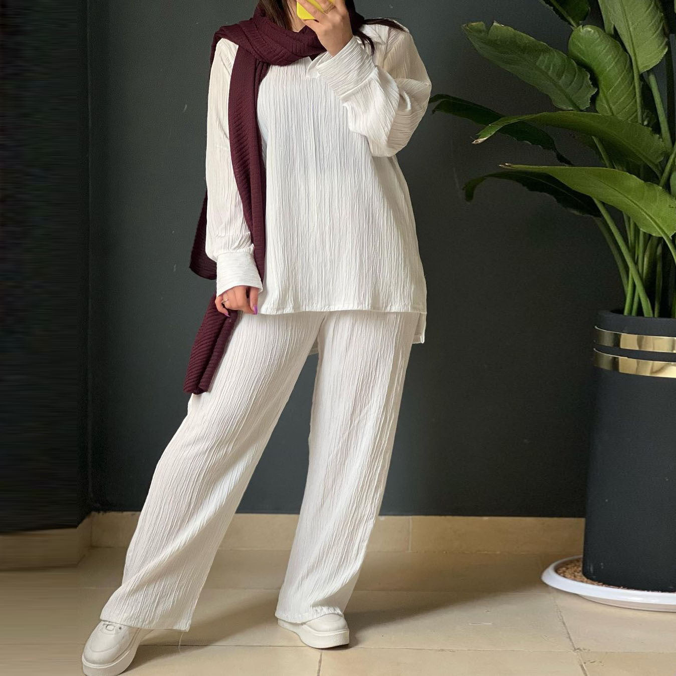 Variant image for Dam Långärmad Skjorta Löst Passande Byxor Polyester Urban Stil-5