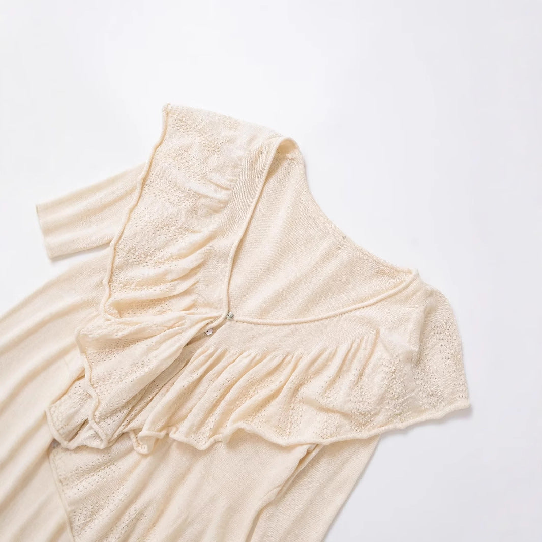 Dam Topp V-ringad Ruffles Mjukt Tyg-3