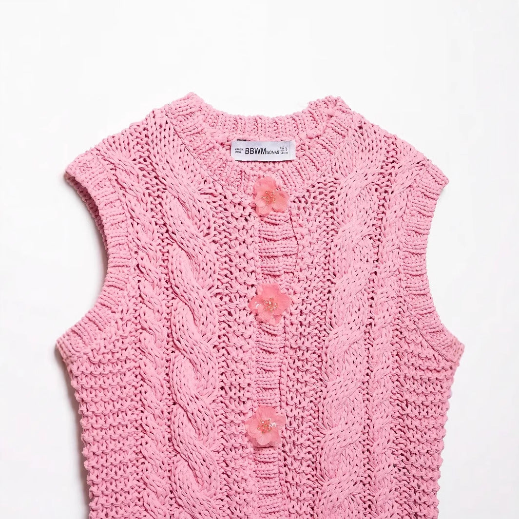 Kvinnors Stickad Väst Klassisk Flätmönster Bomullsblandning-3