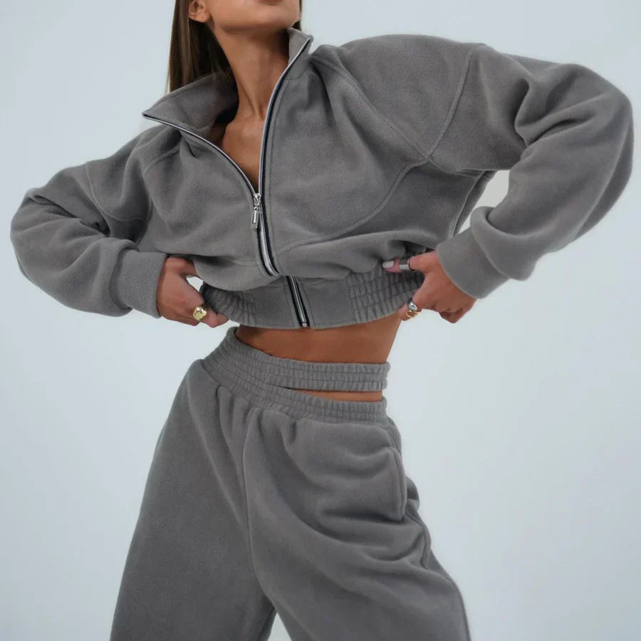 Dam Hoodie med Dragkedja och Matchande Joggingbyxor i Ultrafina Fleece-2