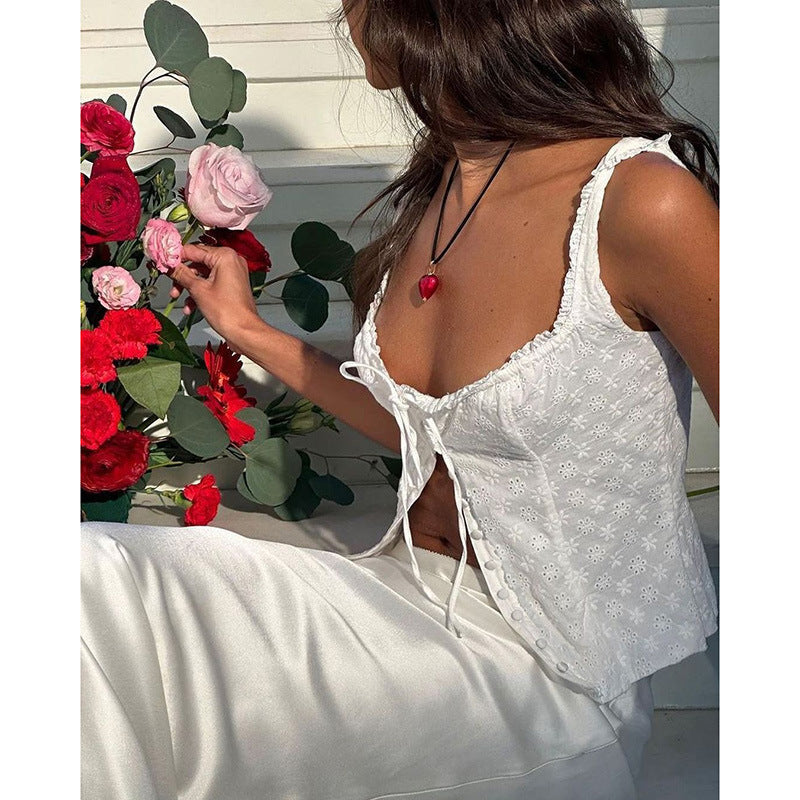 Kvinnors Topp Blommig Broderi med Rüsch Detaljer Lätt Material-3