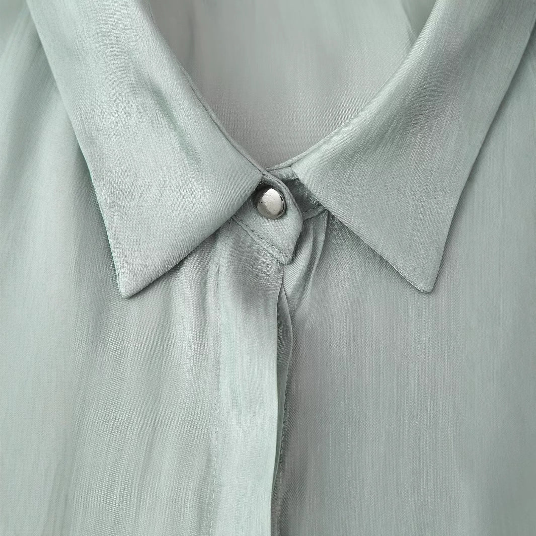 Dam Skjorta med Snörning och Glänsande Effekt i Polyester-5