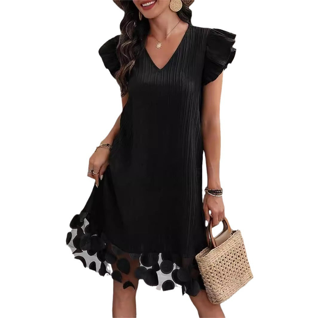 Fina Dam Klänningar A-Linje V-ringad Polyester Elegant Kort Ärmmodell-6