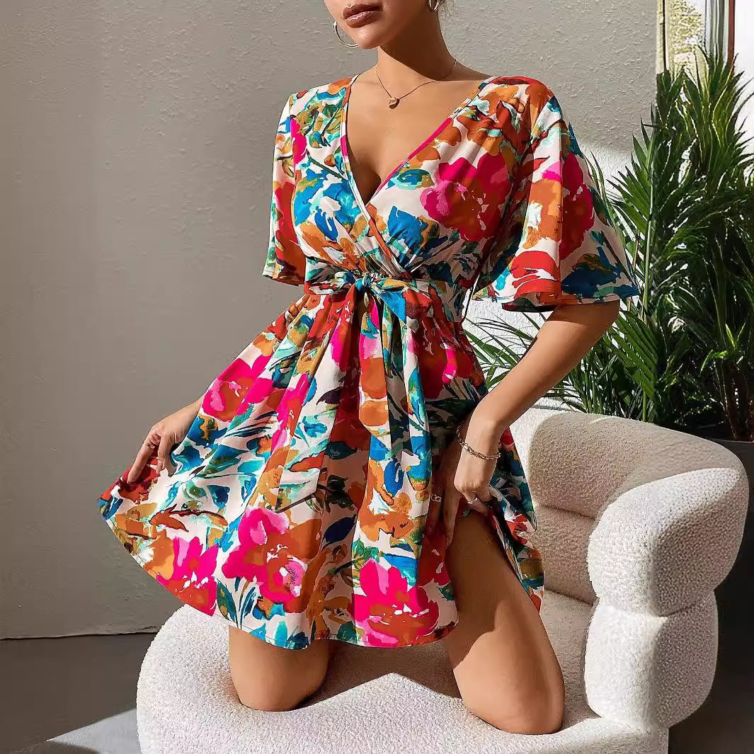 Damer A-linje Klänning Crossover Polyester med Blommönster 2