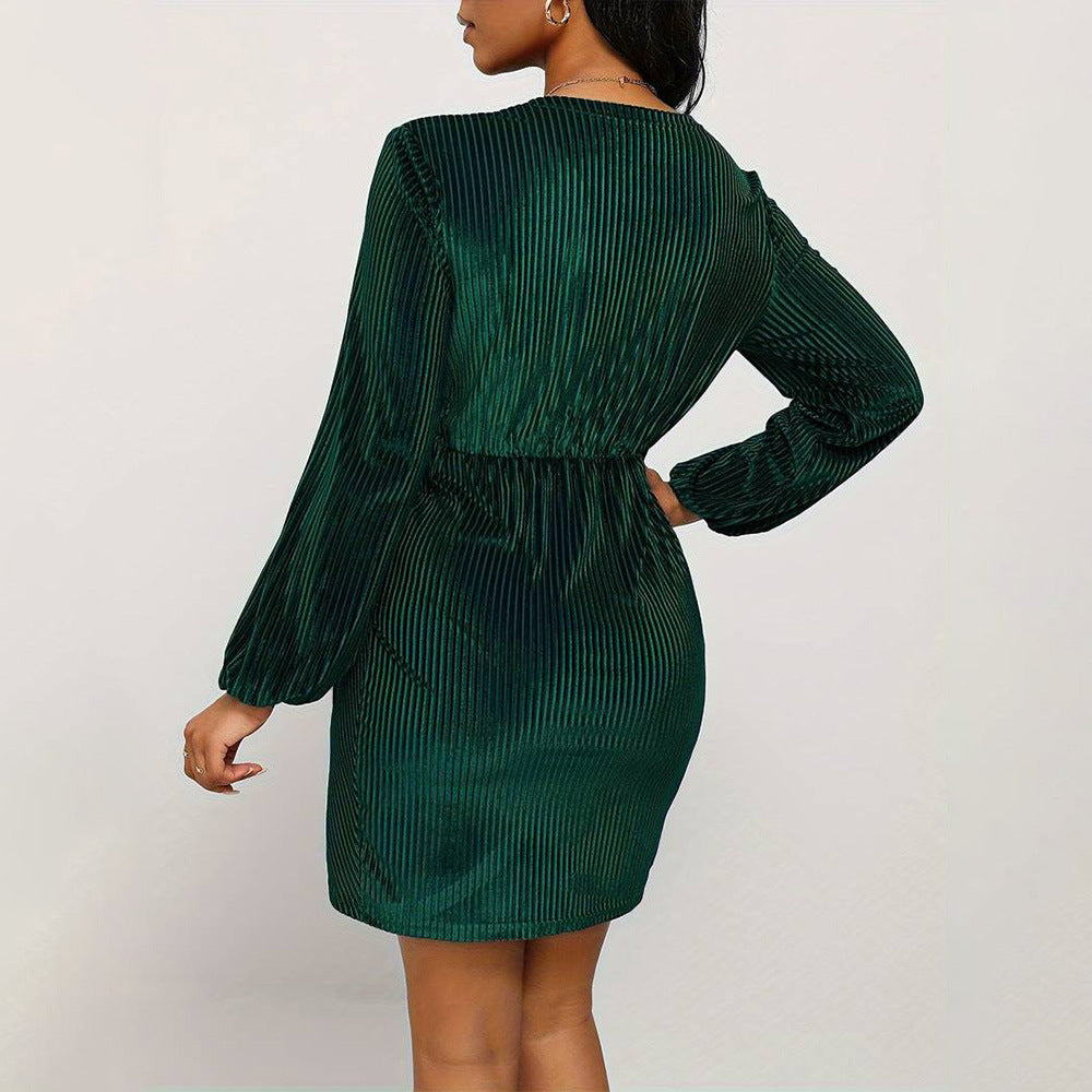 Dam Bodycon Kjol Hög Midja V-ringning Polyester-3