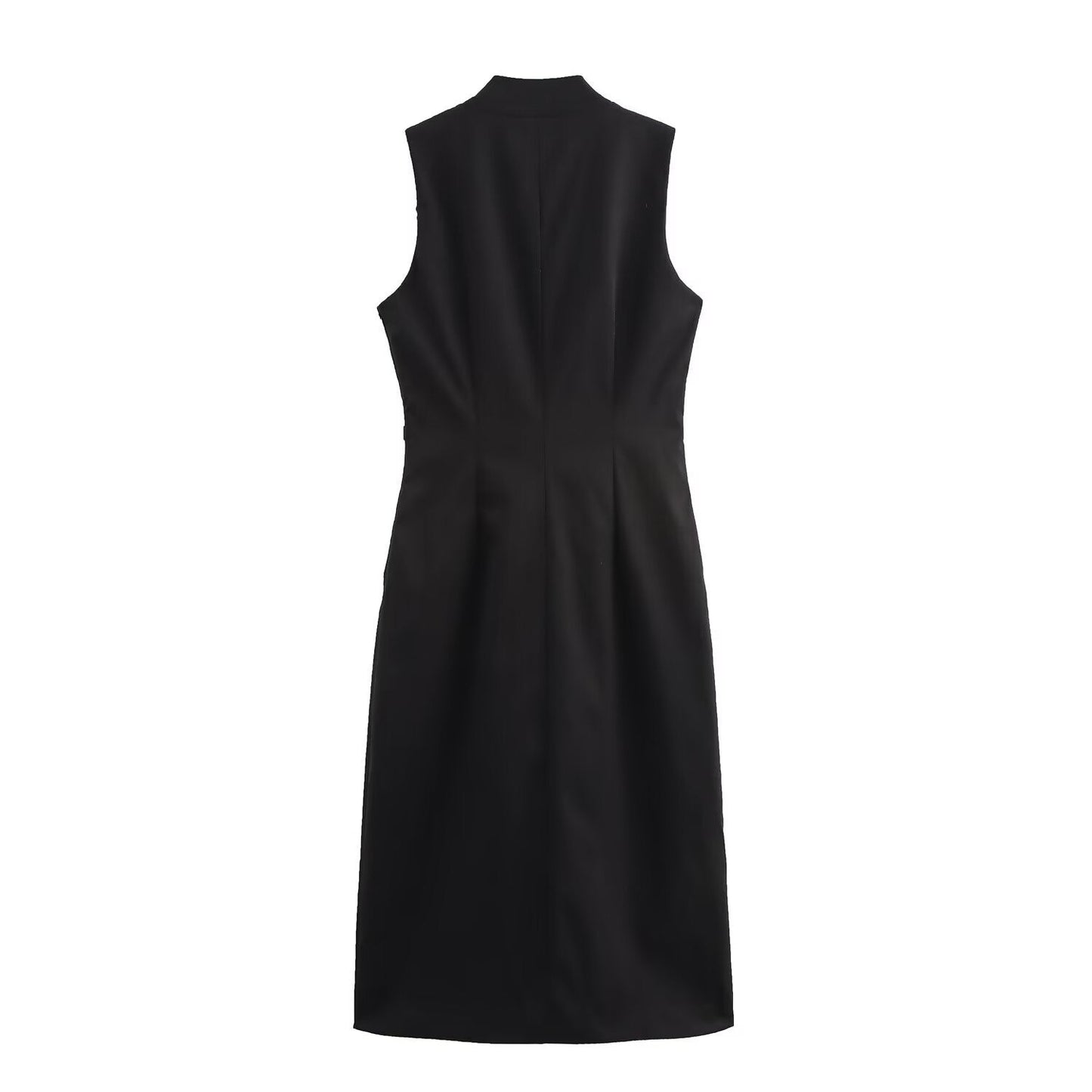 Fina Dam Klänningar Midi V-ringning Ärmlös Polyester med Dekorativa Knappar-3