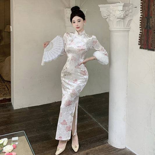 Kvinna Cheongsam Klänning Smal Passform Polyester-1
