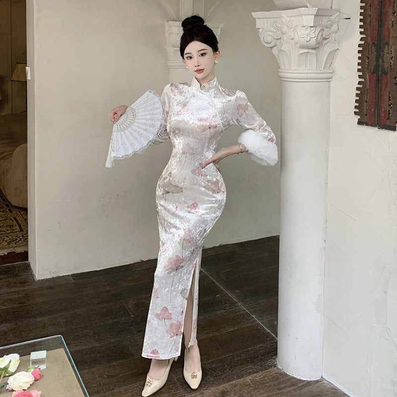 Variant image for Kvinna Cheongsam Klänning Smal Passform Polyester-1