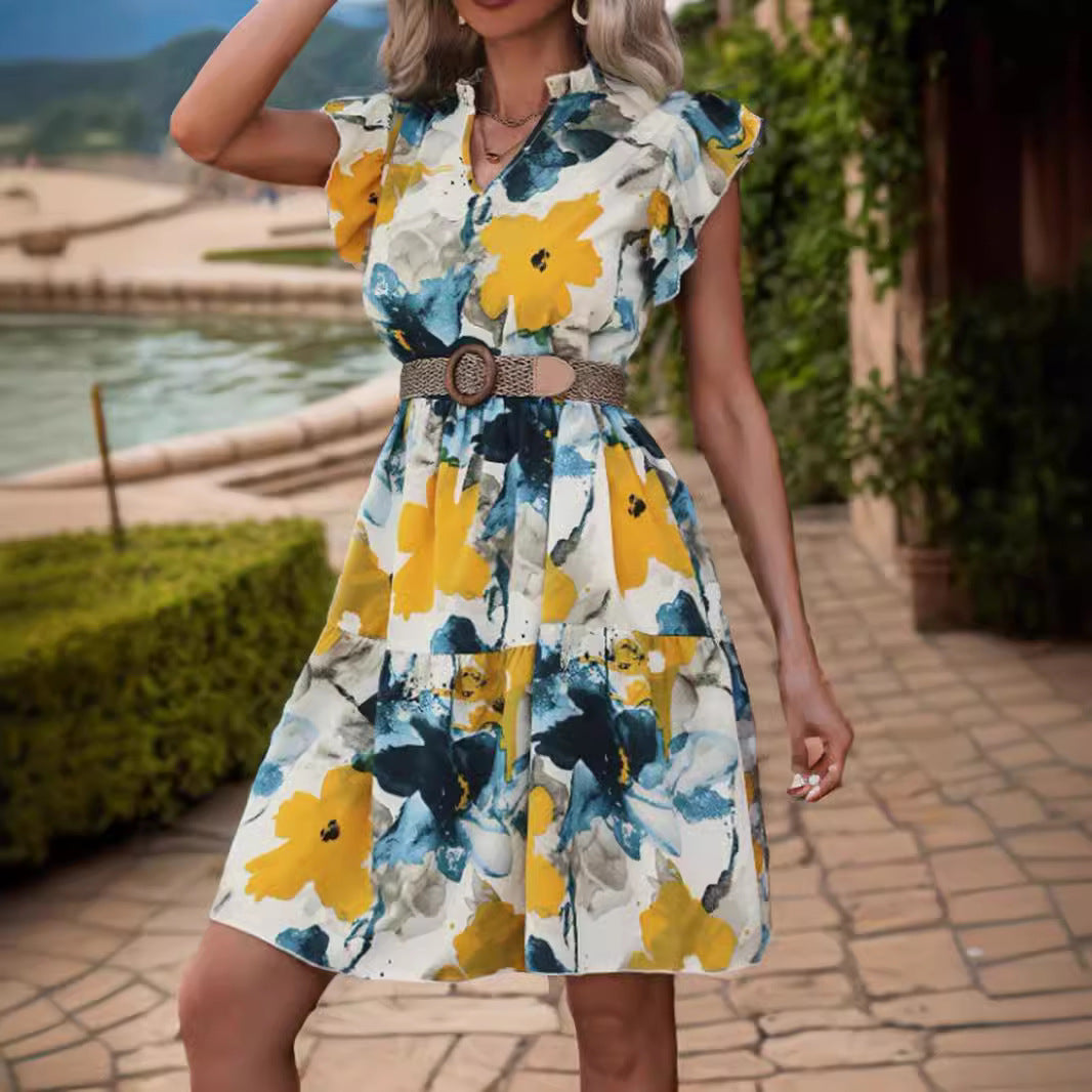 Damklänning A-Linje Midi Tryckt Polyester-5