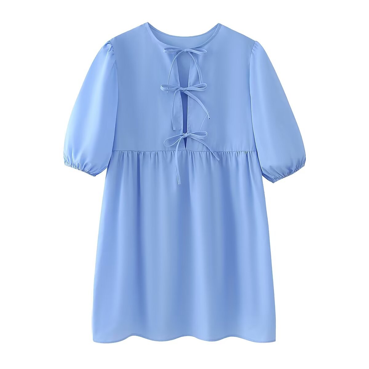 Variant image for Kvinnor Klänning Kort Puffärmar Bindande Bälte Polyester-7