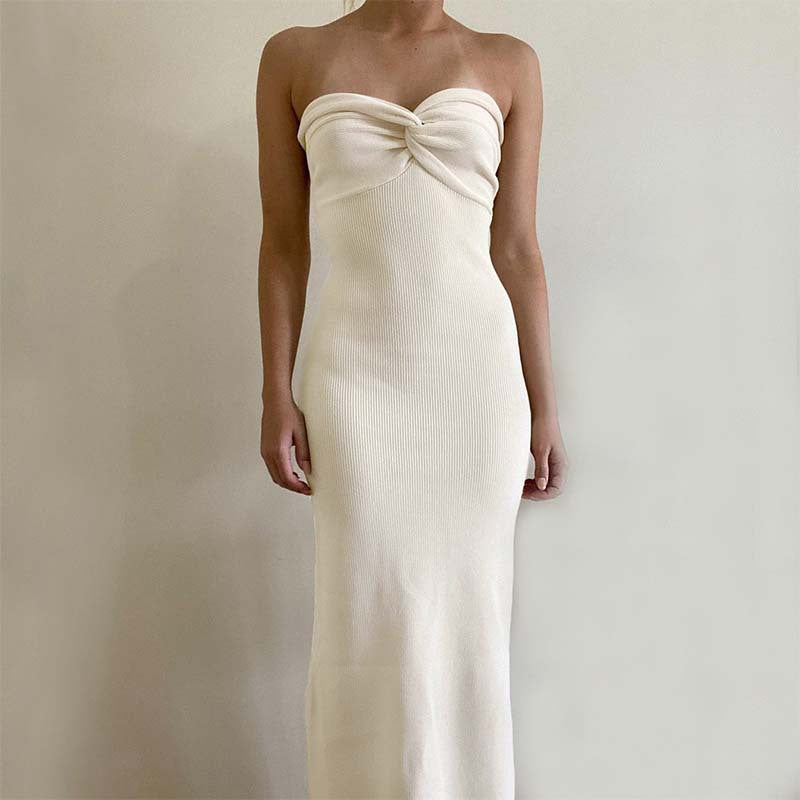 Fina Dam Klänningar Midi Klänning Twist Knut Polyester Ärm lös-4