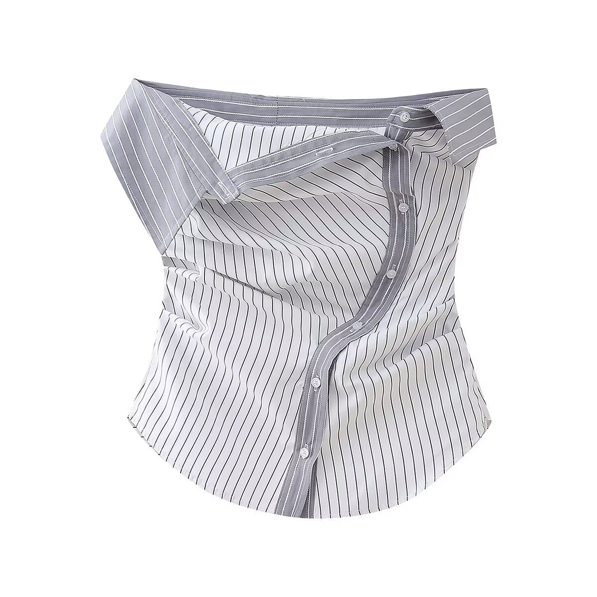 Dam Blus Randig Färgblockering Polyester-1