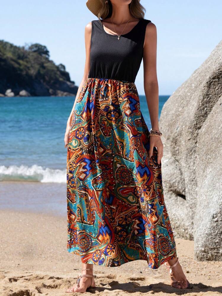 Dam Maxi Midi Kjol Blommönster Polyester A-Line 8
