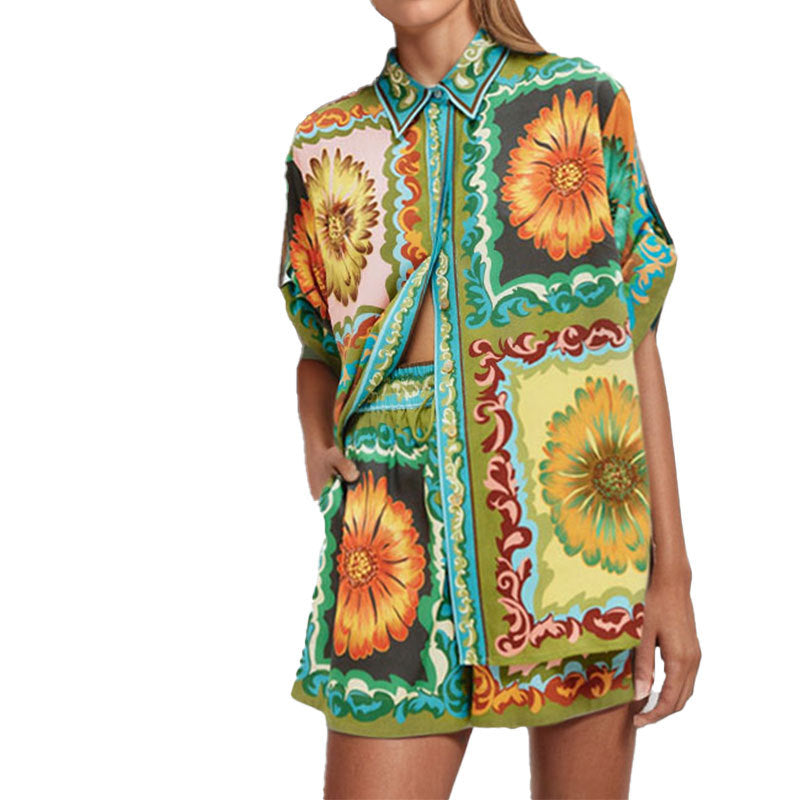 Tryckt Skjorta och Shorts Set för Dam – Lätt Polyester för Sommarkläder, Färgglad och Avslappnad Passform, S-3XL 6