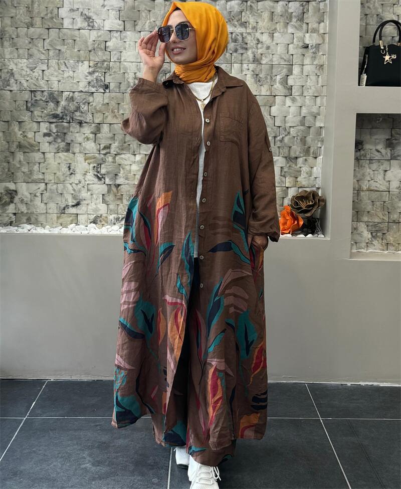 Variant image for Dam Set Lång Cardigan Vida Byxor Bomull Linne-16