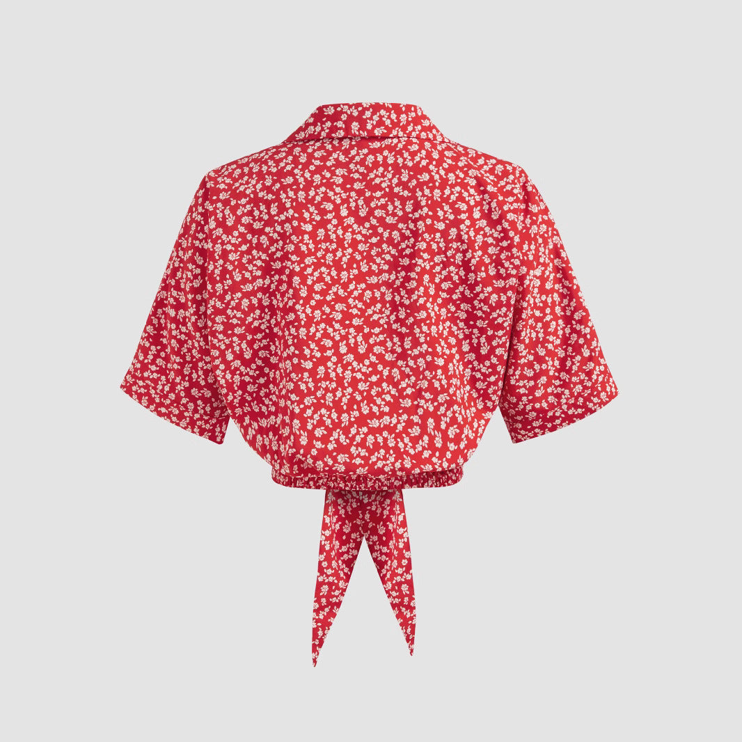 Kvinna Kort Skjorta Blommönster Polyester-3