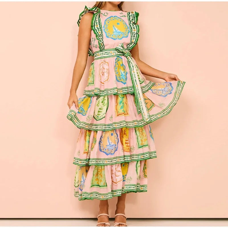 Dam Maxiklänning Voluminösa Ruffles Lätt Tyg 7