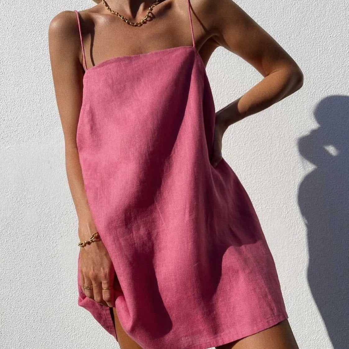 Fina Dam Klänningar A-Line Ärmlös Bomull Spaghetti Band 2