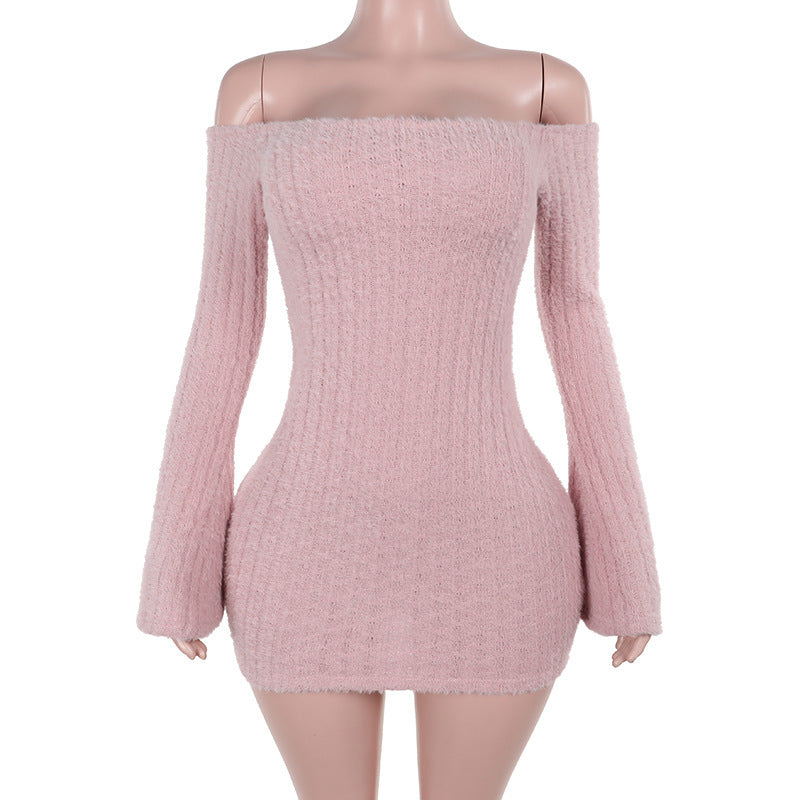 Variant image for Kvinnors Miniklänning Off-Shoulder Ribbad Design Mjuk Stickning-4