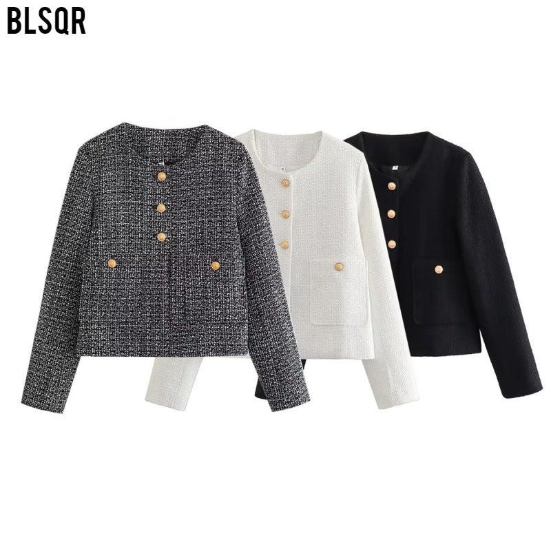 Kvinnors Kappa Färgblockad Ullblandning med Knappdekoration-2