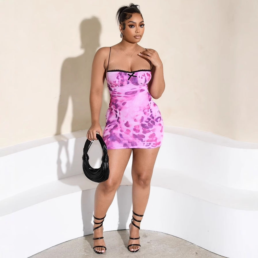 Kvinnors Mini Klänning Spaghetti Band Polyester-3