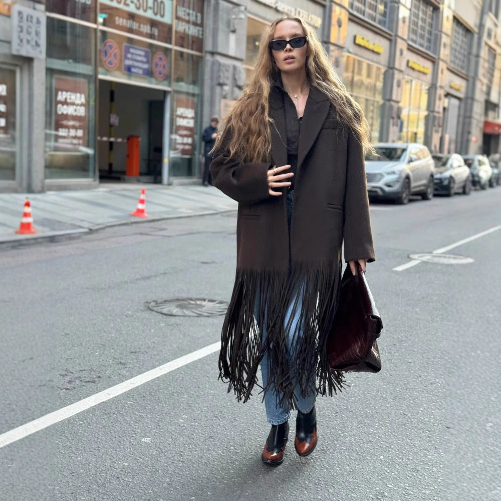 Långblazer med Fransar – Andningsbart Material, Långsträckt Design, Lösa Passform, Praktiska Fickor, S-XL 3