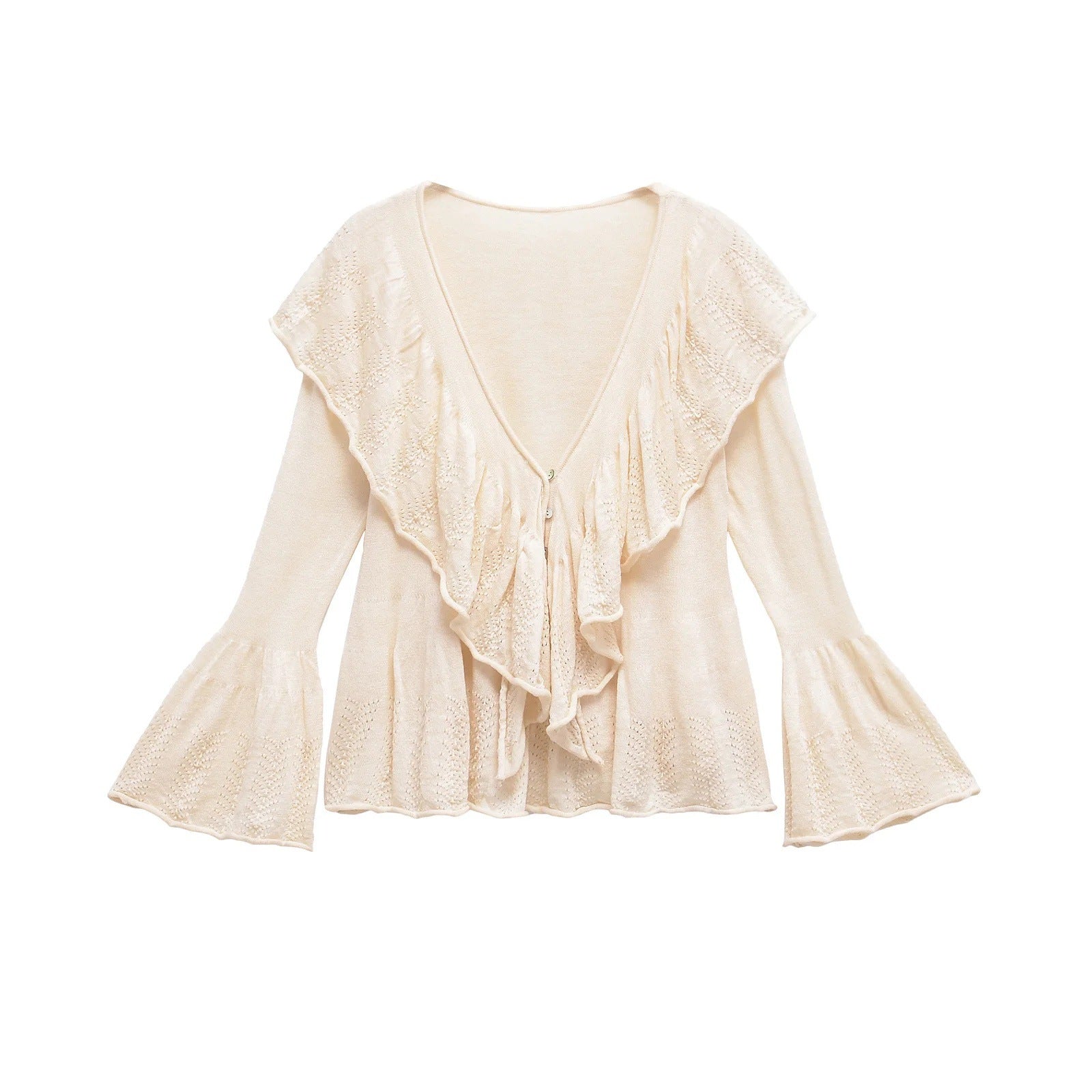 Variant image for Dam Topp V-ringad Ruffles Mjukt Tyg-1