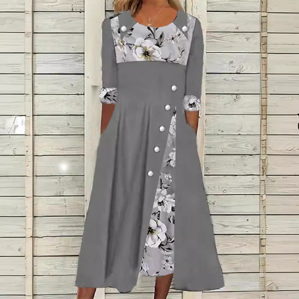 Damklänning Asymmetrisk Rund Halsringning Polyester Fina Dam Klänningar-4