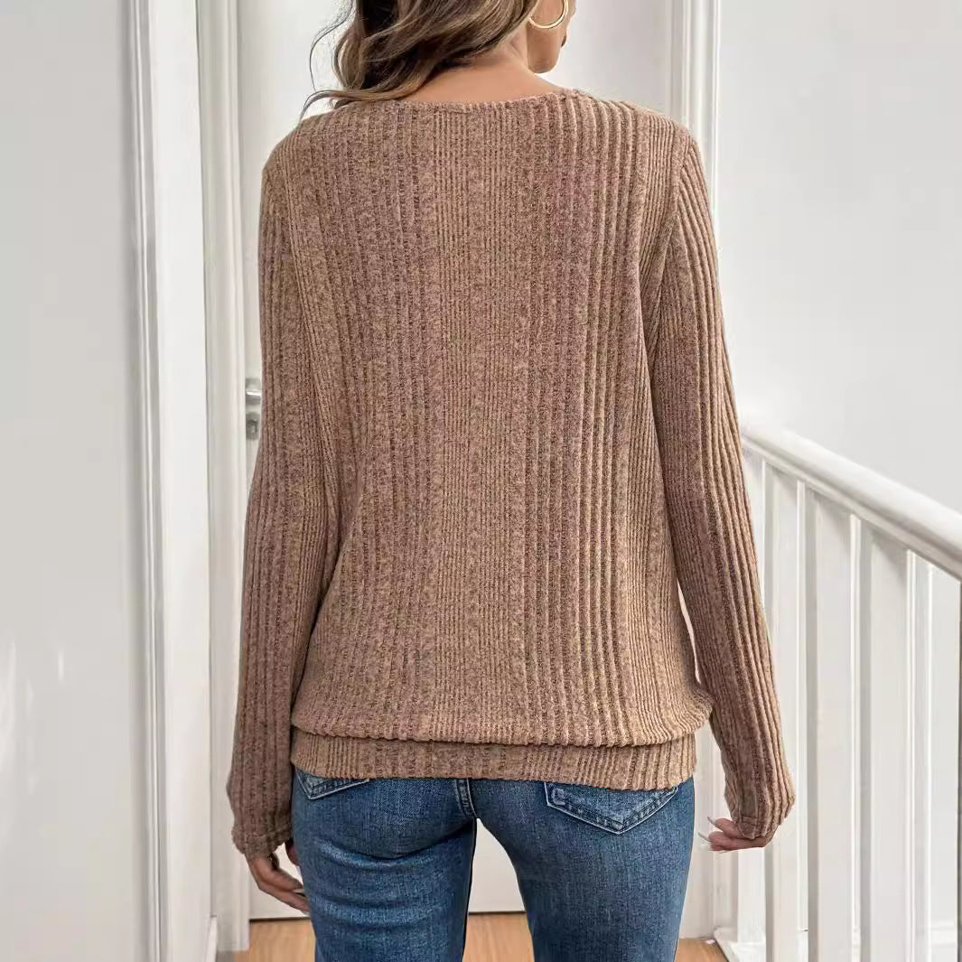 Dam Långärmad T-shirt Rundhalsad i Mjuk Bomull-3