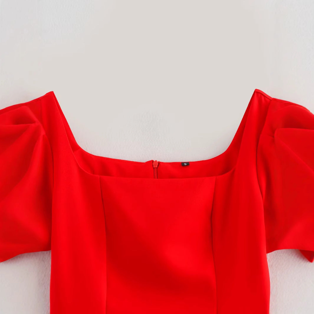 Kvinnors A-linjeklänning Fyrkantig Halsringning Polyester-2