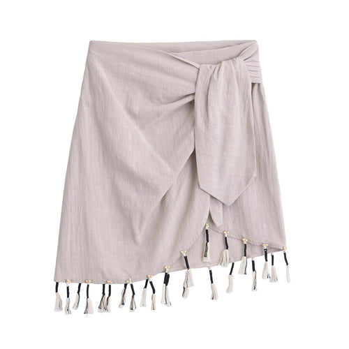 Kvinna Midirock Fransad Patchwork Polyester Street Style-1