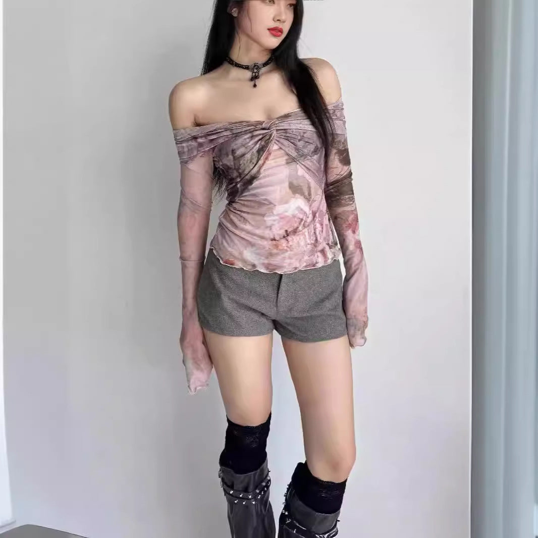 Dam Off-Shoulder Blus Blommig Lätt Material 2