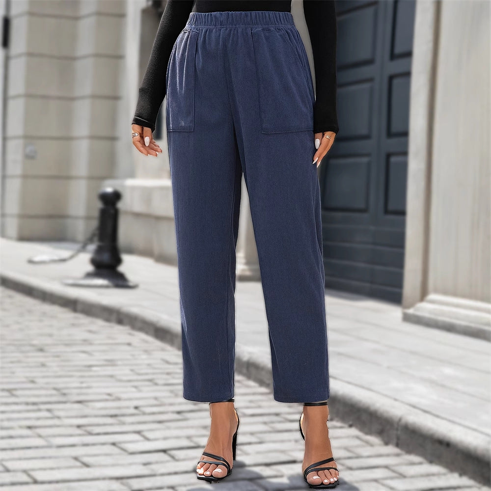 Dam Fritidsbyxor Modern Smal Silhuett Elastisk Bomullsblandning 3