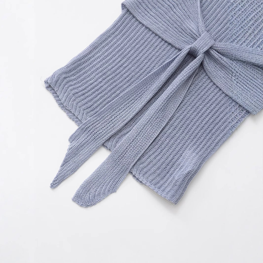 Kvinnors Topp Stickad Design med Dekorativ Bindning i Andningsbar Bomullsmix 4