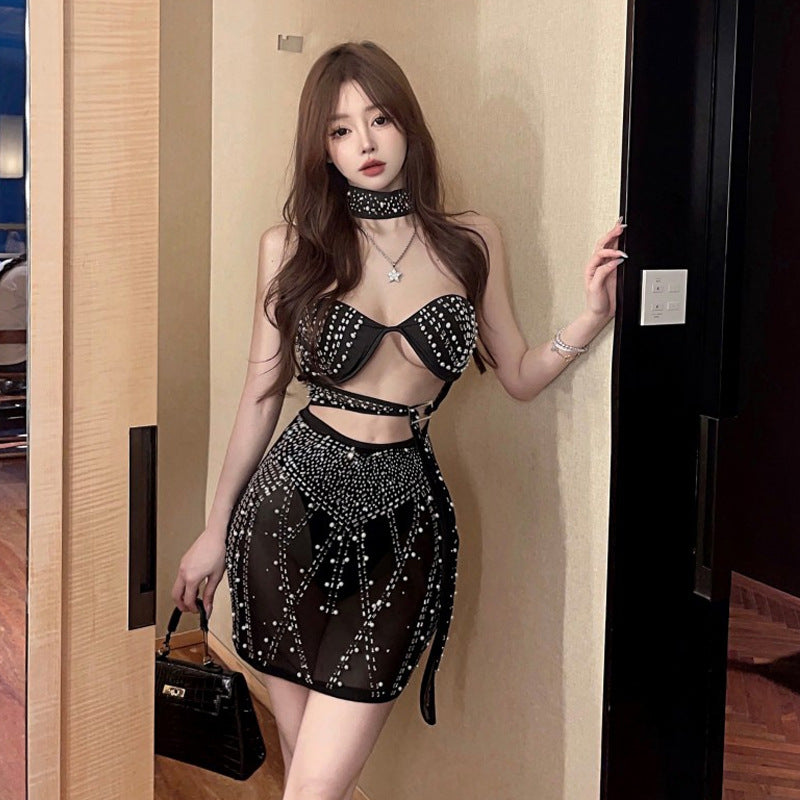 Kvinnors Mini Klänning Off Shoulder Transparent Polyester 3