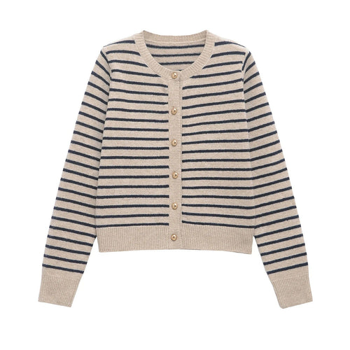 Randig Cardigan för Damer i Mjuk Bomull med Knappdetaljer – Skräddarsydd Passform, Perfekt för Alla Tillfällen 1