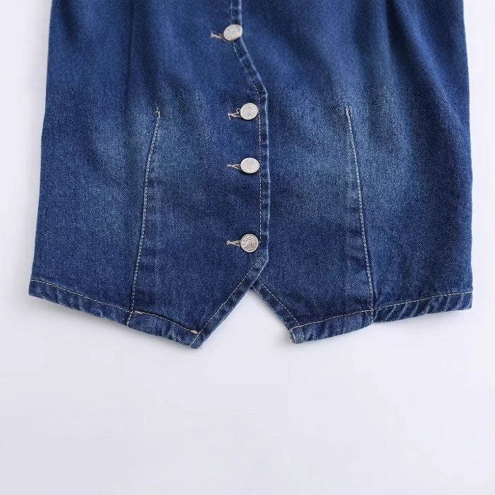 Dam Jeansväst V-ringning Figurbetonad Denim med Eleganta Knappar 5