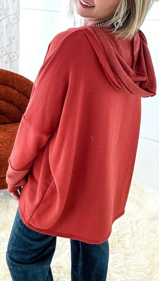 Dam Hoodie Löst Klippt Polyester Patchwork Design 6