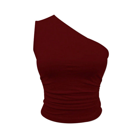 Kvinnors Kort Topp Asymmetrisk Spandex-1