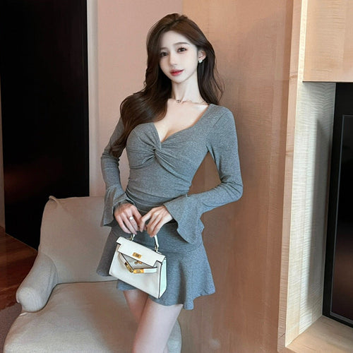 Fina Damklänningar Mini V-ringad Patchwork i Bomull med Långa Ärmar – Eleganta och Bekväma för Vardag och Fest 1