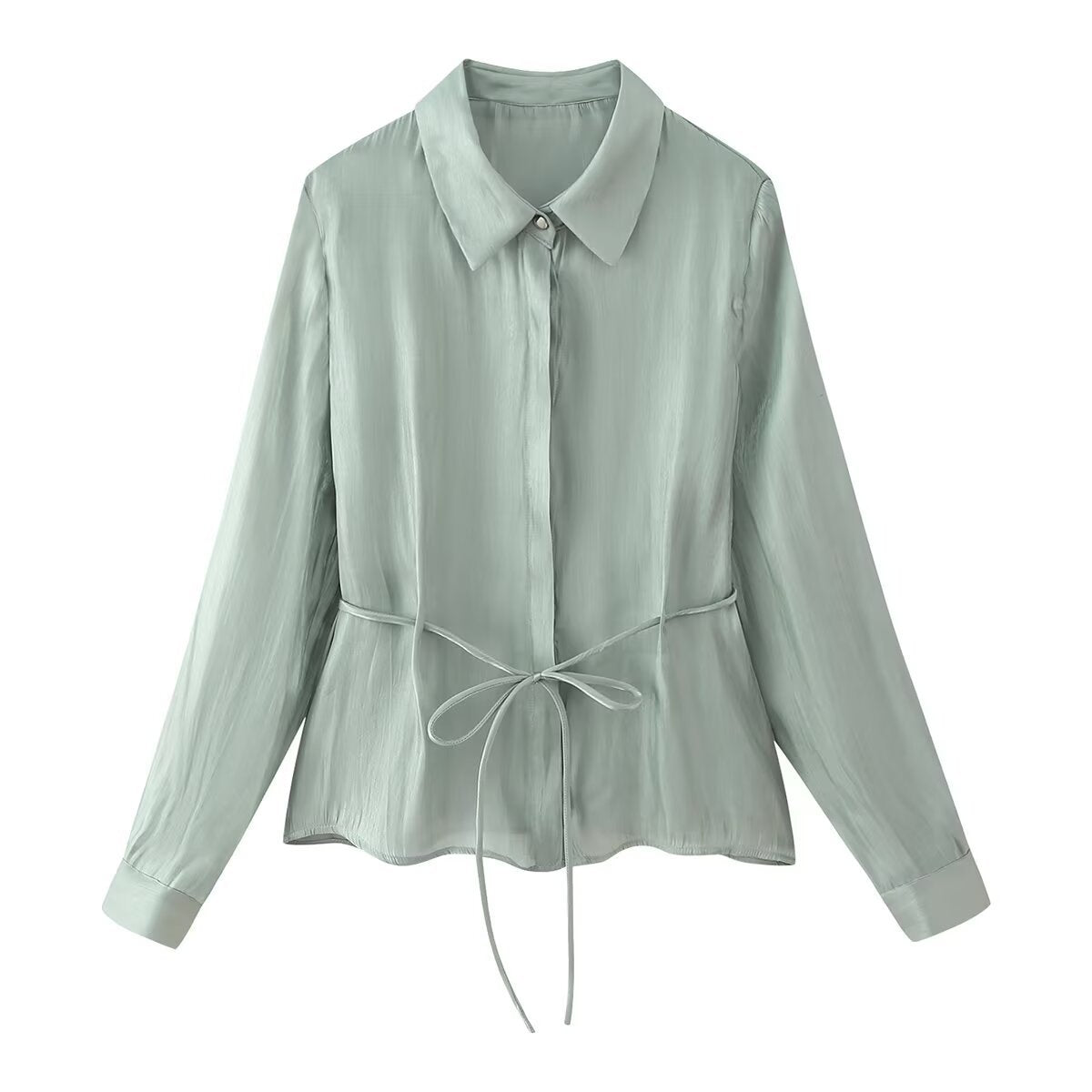 Dam Skjorta med Snörning och Glänsande Effekt i Polyester-2