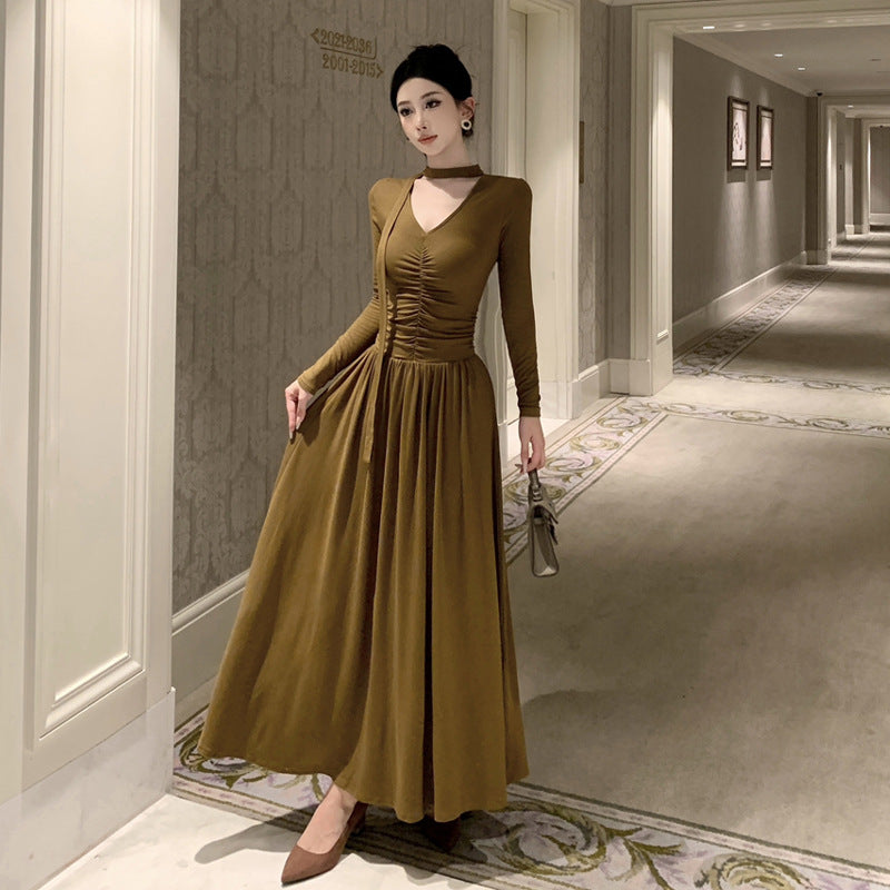 Dam A-linje Klänning V-ringning Långa Ärmar Högkvalitativt Tyg 3