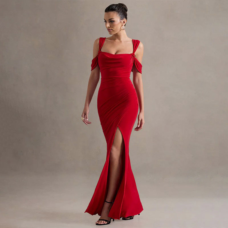 Maxiklänning Dam Axel Fri Med Elegant Slits Elastiskt Tyg 8